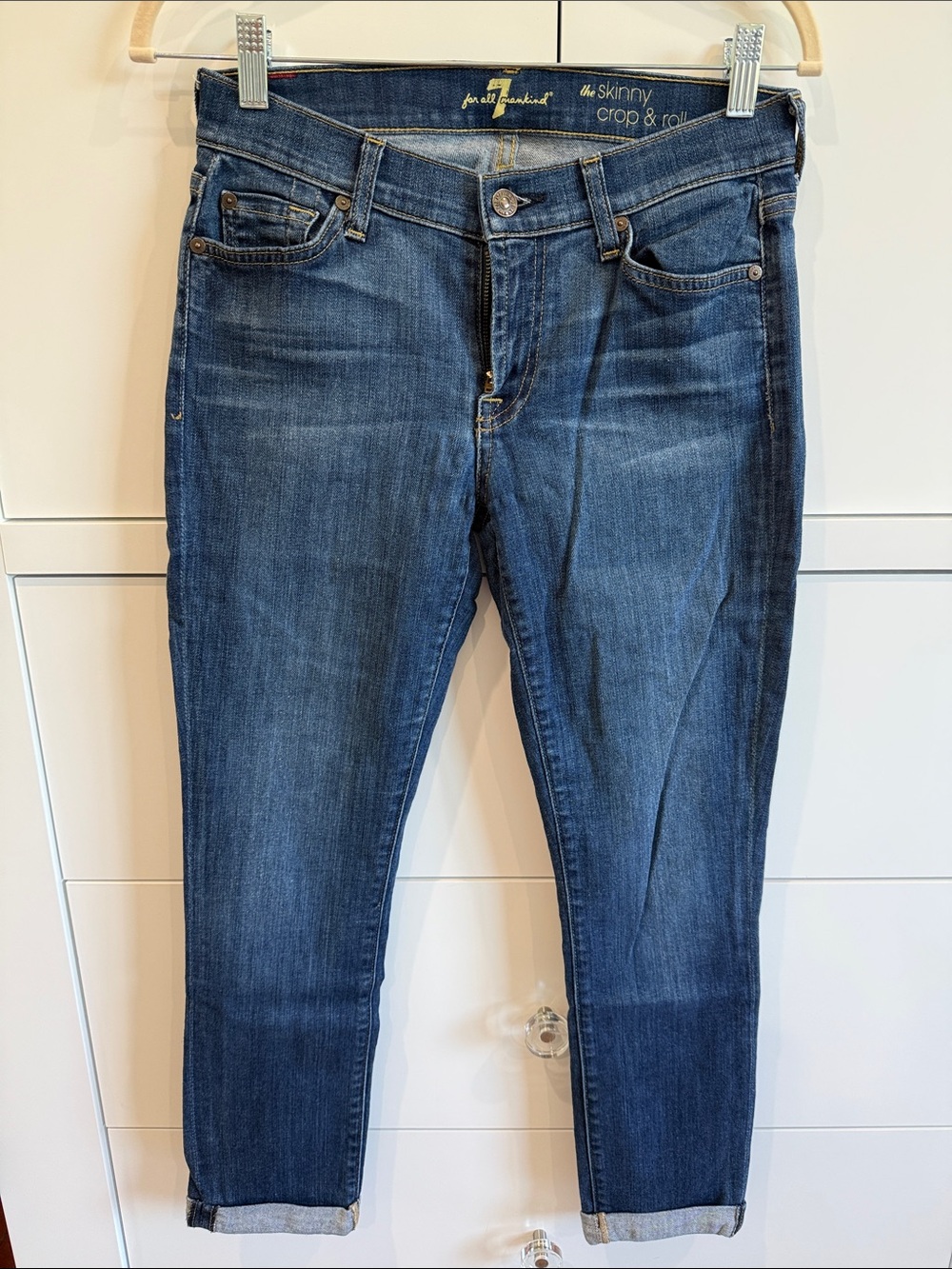 7 For All Mankind Dark Blue Skinny Crop Jeans